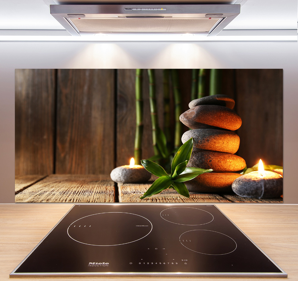 Glass splashback Zen bamboo stones