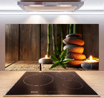 Glass splashback Zen bamboo stones