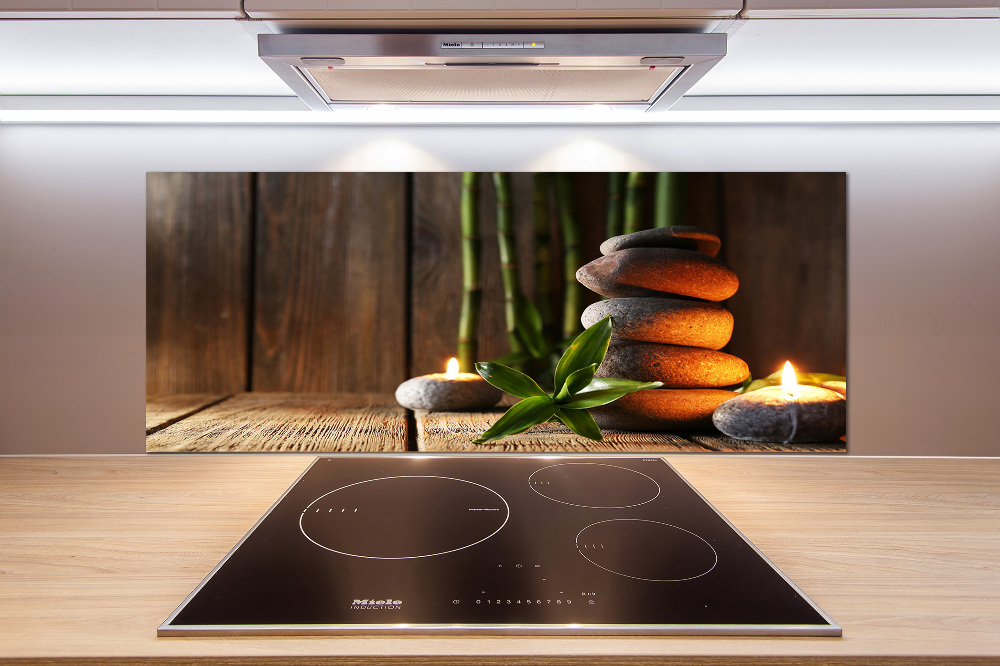 Glass splashback Zen bamboo stones