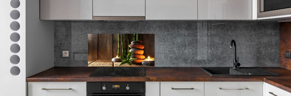 Glass splashback Zen bamboo stones