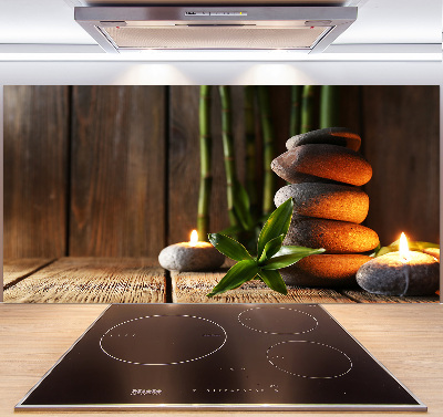 Glass splashback Zen bamboo stones