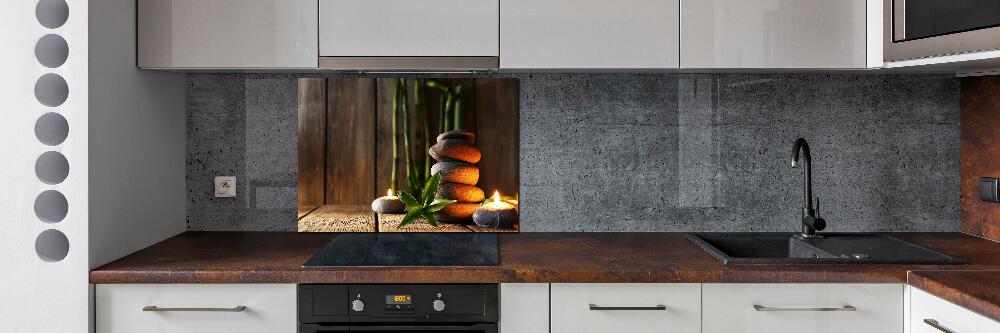 Glass splashback Zen bamboo stones