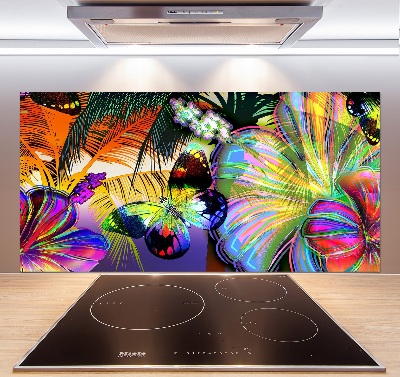 Kitchen splashback Flowers and butterfly