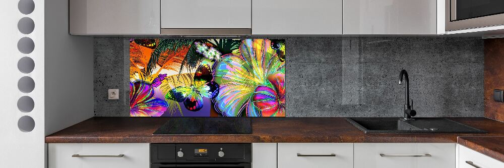 Kitchen splashback Flowers and butterfly