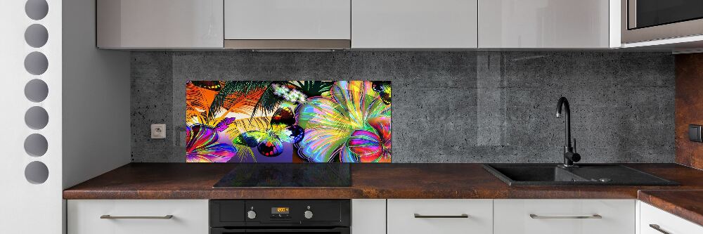 Kitchen splashback Flowers and butterfly