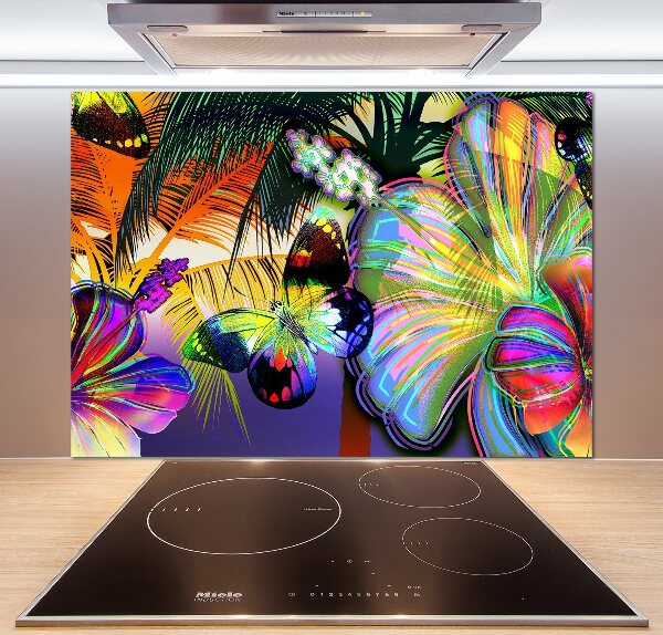 Kitchen splashback Flowers and butterfly