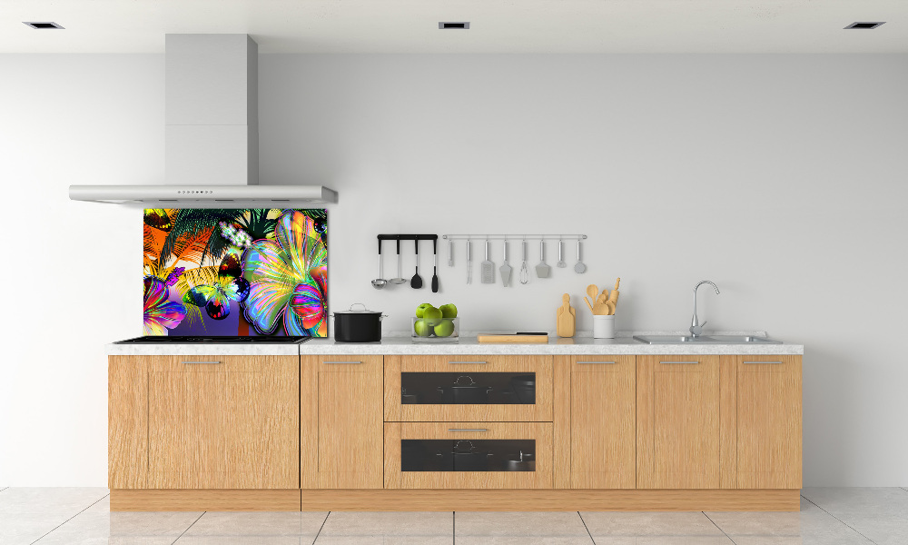 Kitchen splashback Flowers and butterfly