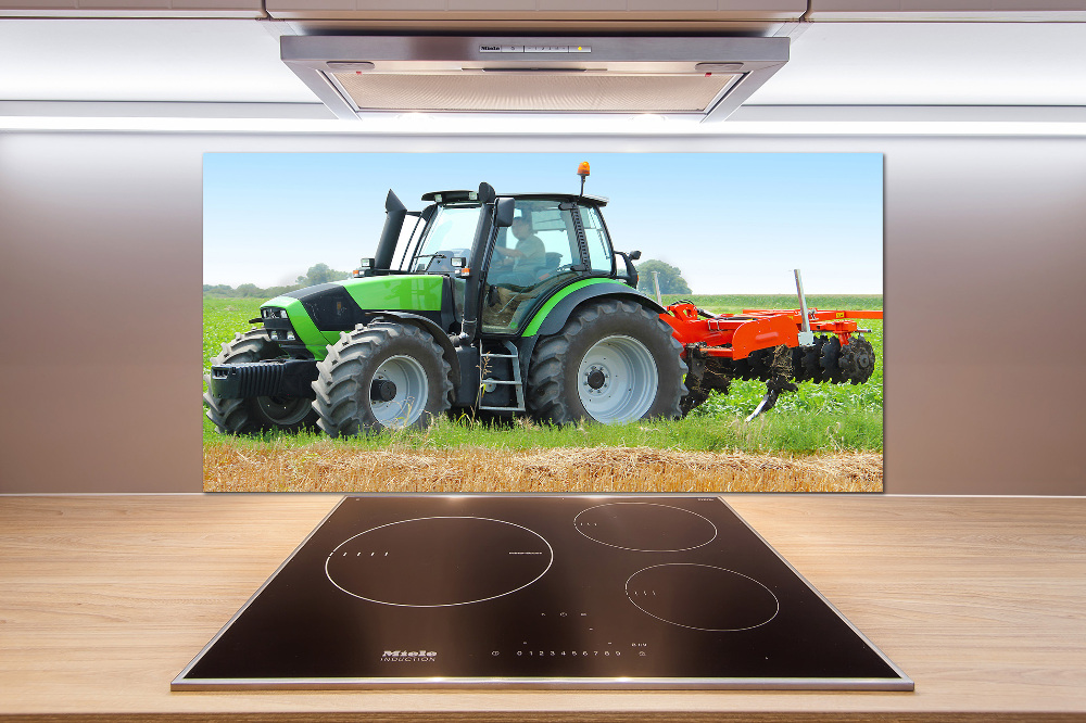 Glass splashback Tractor in the field