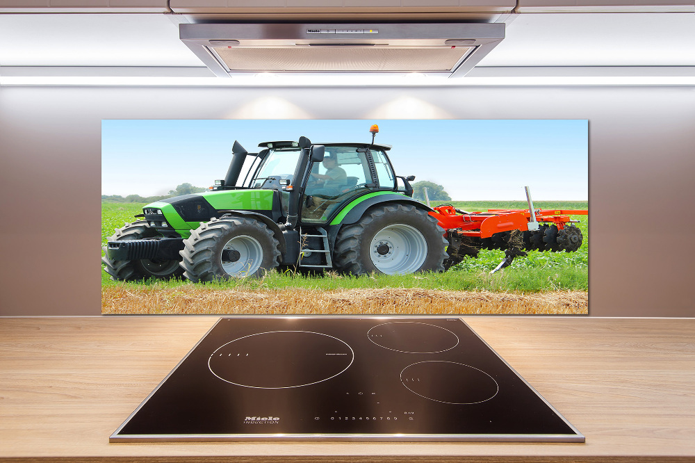 Glass splashback Tractor in the field