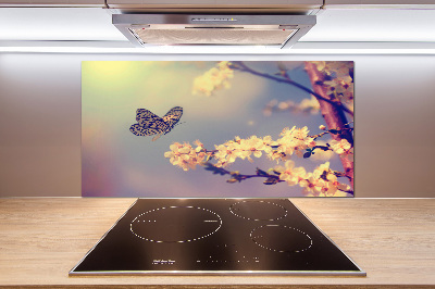 Kitchen splashback Cherry flower and butterfly