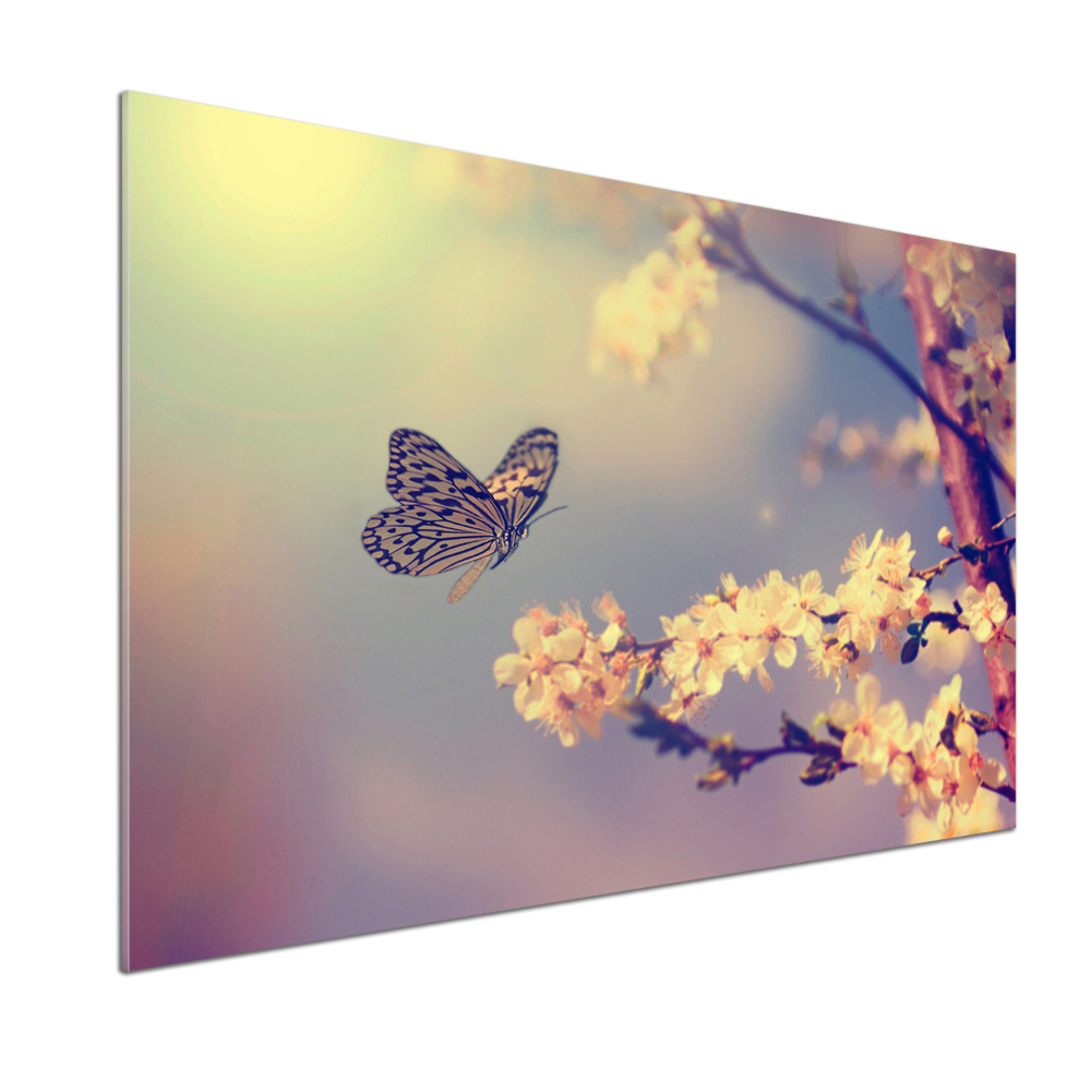 Kitchen splashback Cherry flower and butterfly