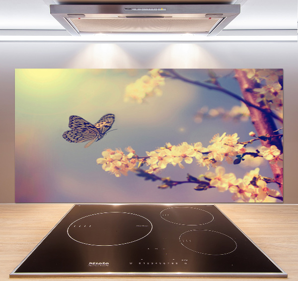 Kitchen splashback Cherry flower and butterfly