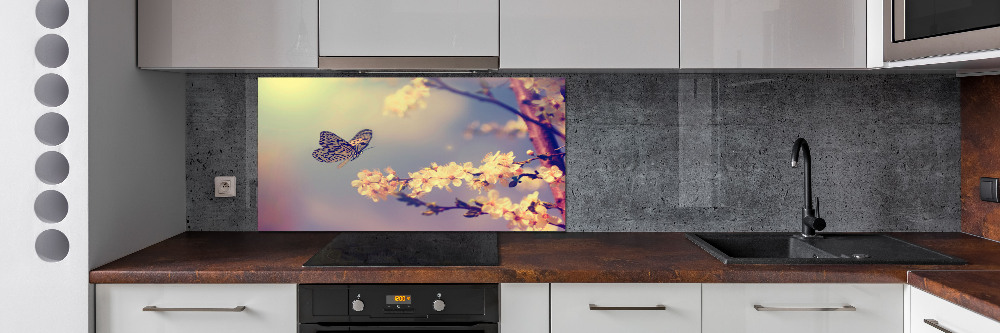 Kitchen splashback Cherry flower and butterfly