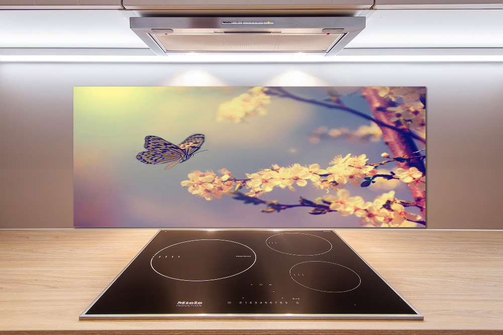 Kitchen splashback Cherry flower and butterfly