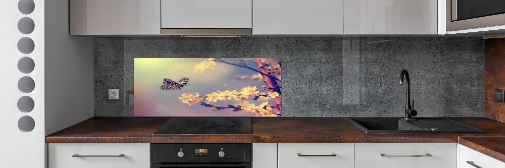 Kitchen splashback Cherry flower and butterfly