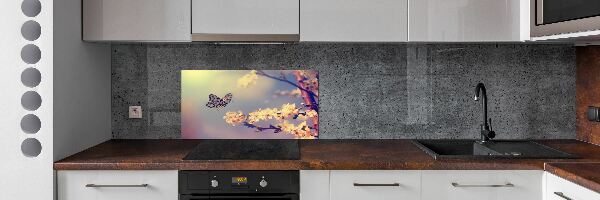 Kitchen splashback Cherry flower and butterfly