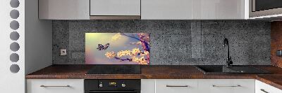 Kitchen splashback Cherry flower and butterfly