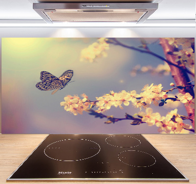 Kitchen splashback Cherry flower and butterfly