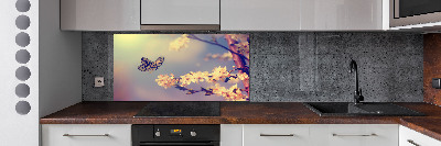 Kitchen splashback Cherry flower and butterfly