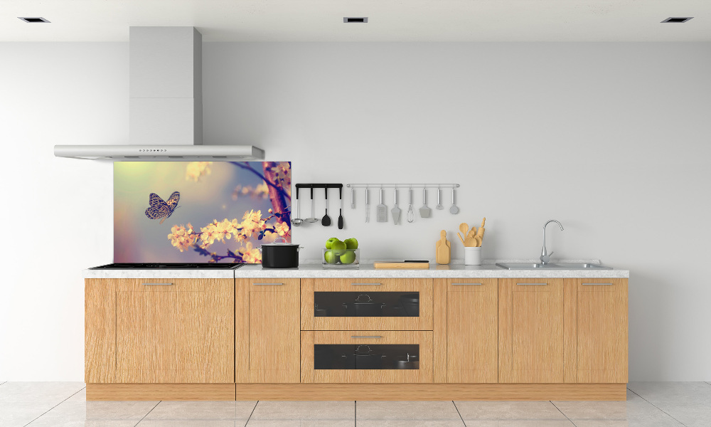 Kitchen splashback Cherry flower and butterfly