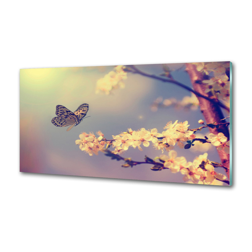 Kitchen splashback Cherry flower and butterfly