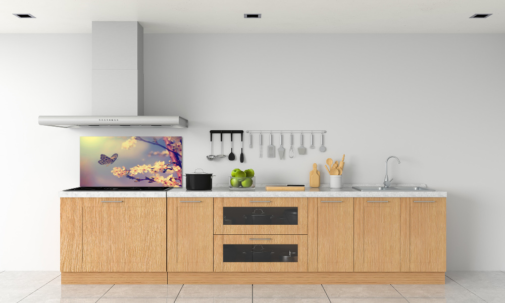 Kitchen splashback Cherry flower and butterfly