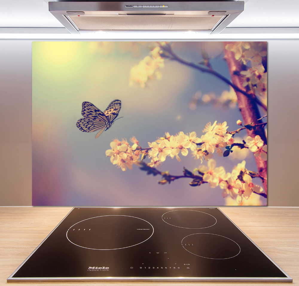 Kitchen splashback Cherry flower and butterfly