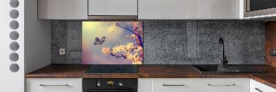 Kitchen splashback Cherry flower and butterfly