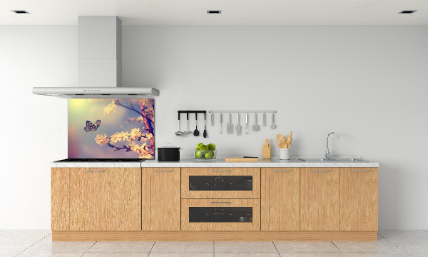 Kitchen splashback Cherry flower and butterfly