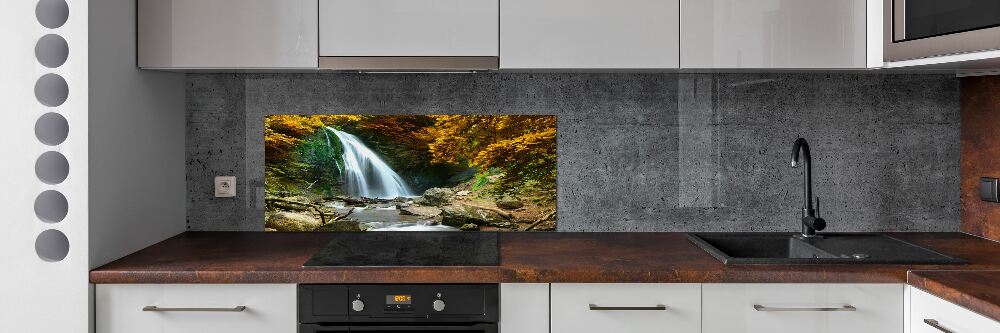 Glass splashback Waterfall in the forest