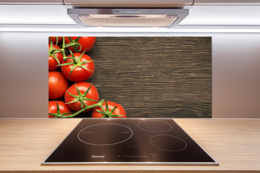 Cooker splashback Tomatoes on wood