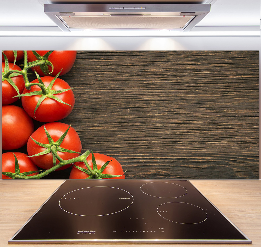 Cooker splashback Tomatoes on wood