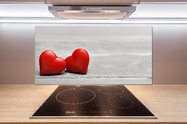 Hob splashback Hearts on wood