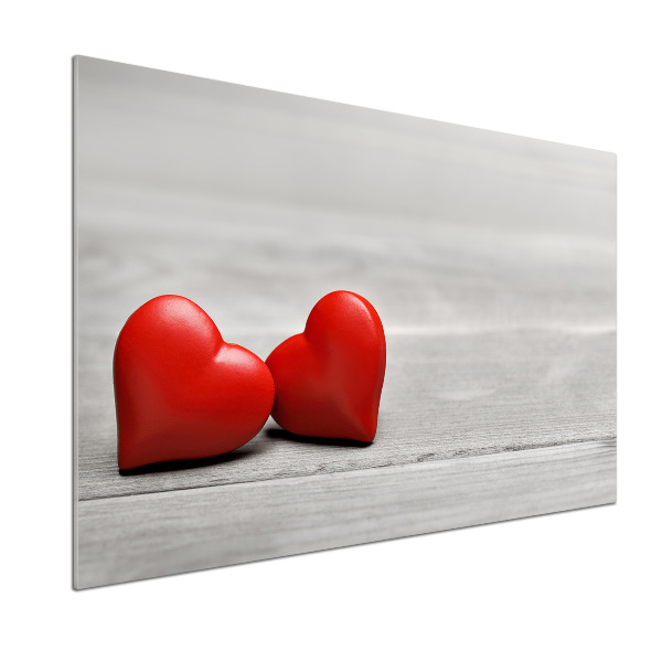 Hob splashback Hearts on wood