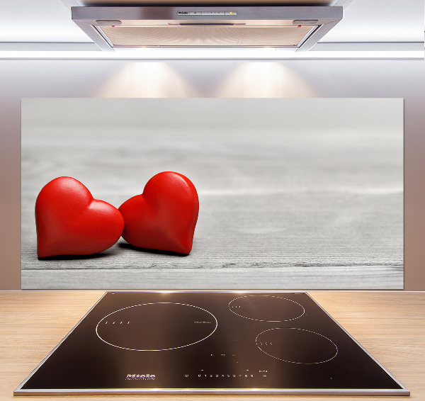 Hob splashback Hearts on wood