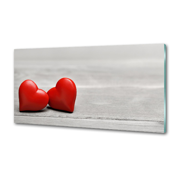 Hob splashback Hearts on wood