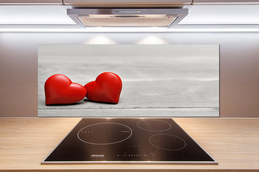 Hob splashback Hearts on wood