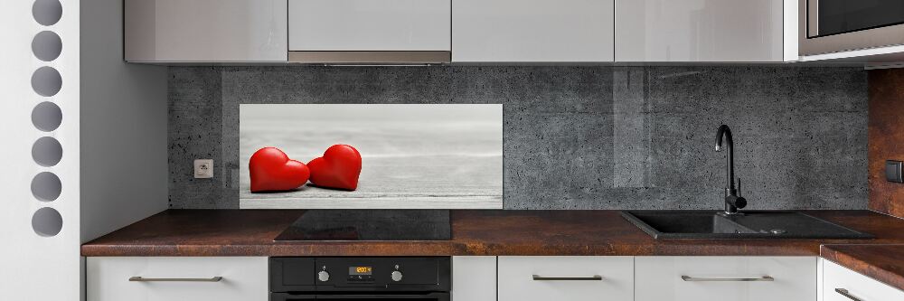 Hob splashback Hearts on wood