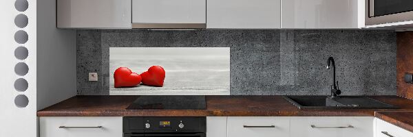 Hob splashback Hearts on wood