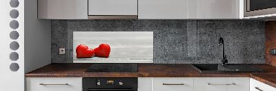 Hob splashback Hearts on wood