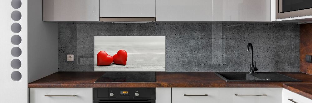 Hob splashback Hearts on wood