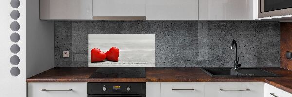 Hob splashback Hearts on wood