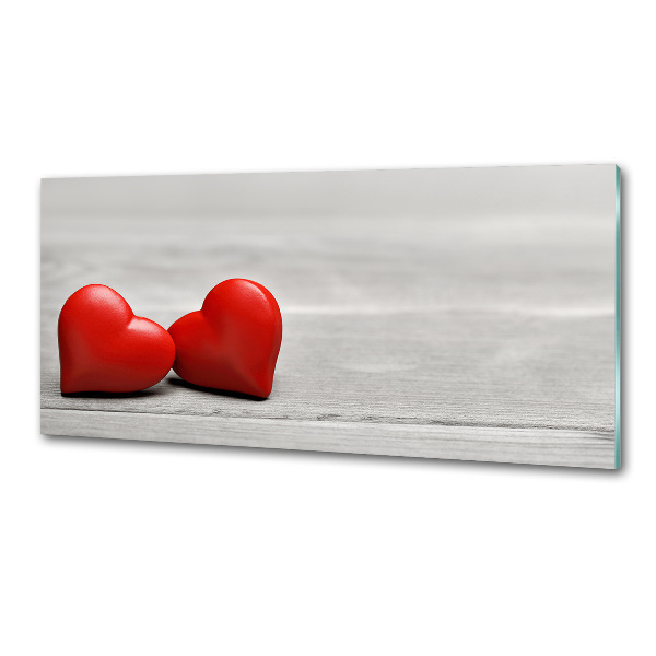 Hob splashback Hearts on wood