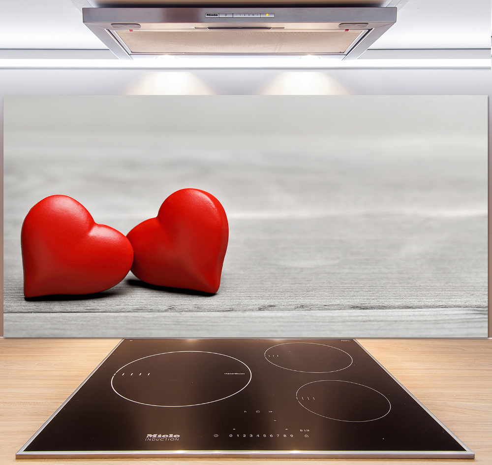 Hob splashback Hearts on wood