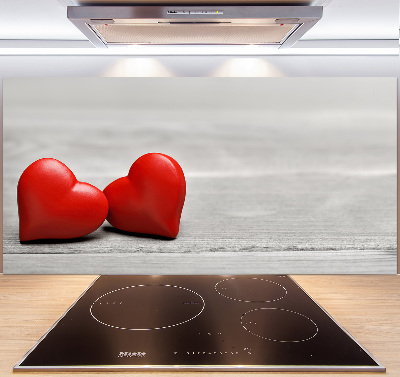 Hob splashback Hearts on wood