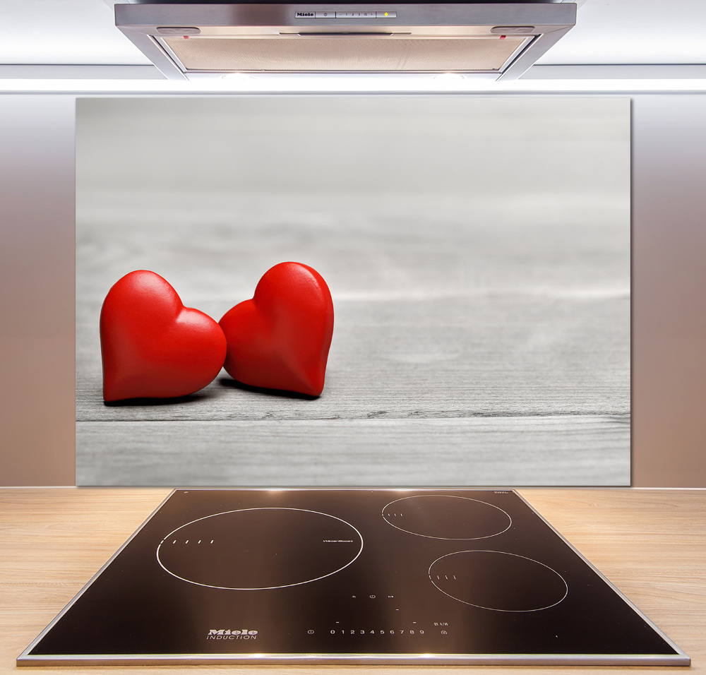 Hob splashback Hearts on wood