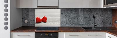 Hob splashback Hearts on wood