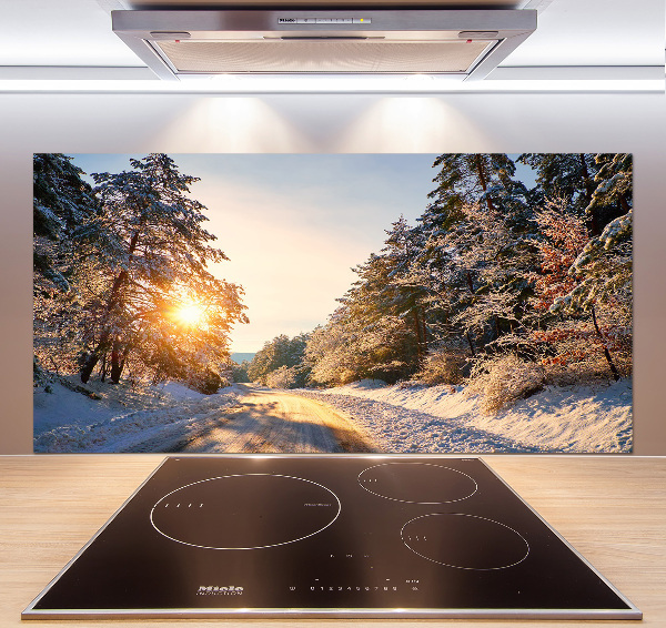 Cooker splashback Road in the forest in winter