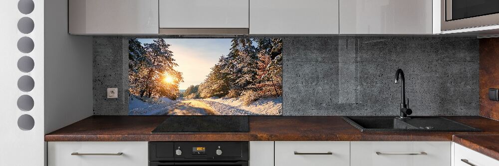 Cooker splashback Road in the forest in winter