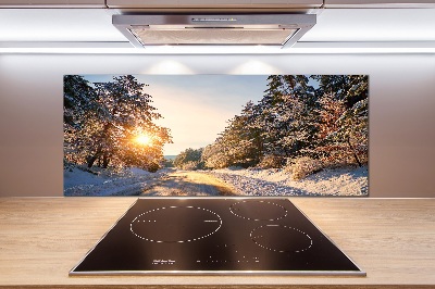 Cooker splashback Road in the forest in winter